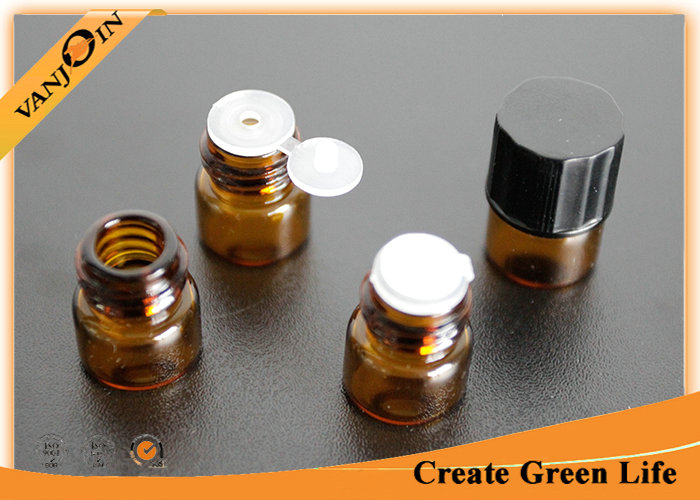 Perfume / Oil 1ml Amber Small Glass Vials With Screw Cap And Orifice Reducer