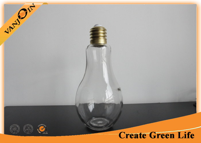 850ml Light Bulb Shape Glass Beverage Bottles With Metal Lid and Straw for Fruit Juice