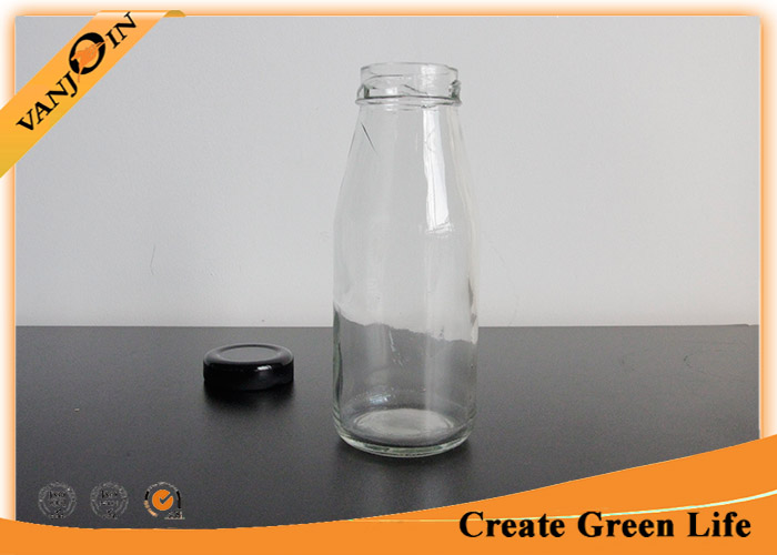 Reusable Clear 200ml Glass Beverage Bottles / Glass Milk Bottle With Metal LUG Cap