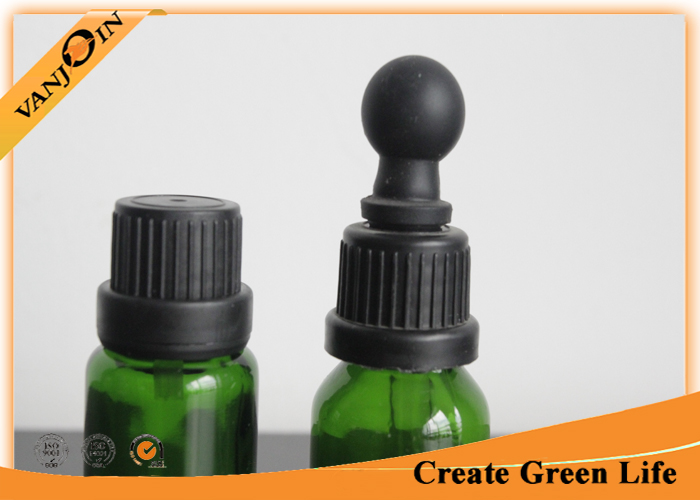 Recycled 15ml Green Colored Essential Oil Glass Bottles With Dropper , Small Empty Glass Bottles