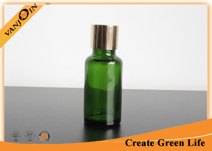 20ml Dark Green Essential Oil Glass Bottles With Sliver Dropper Cap , Miniature Glass Bottles
