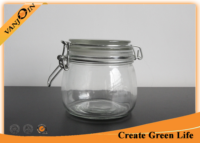 500ml Empty Round Glass Storage Jars with Lids , Clamp Glass Jar Food Storage Container