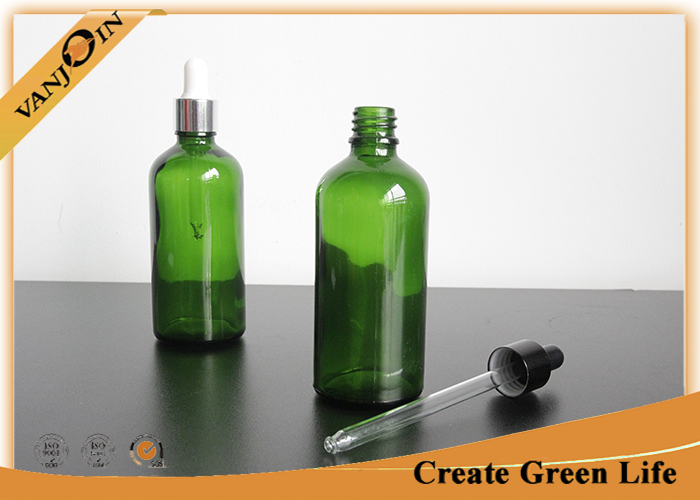 Essential Oils Glass Bottles 100ml Green Boston Round Glass Bottle With Dropper