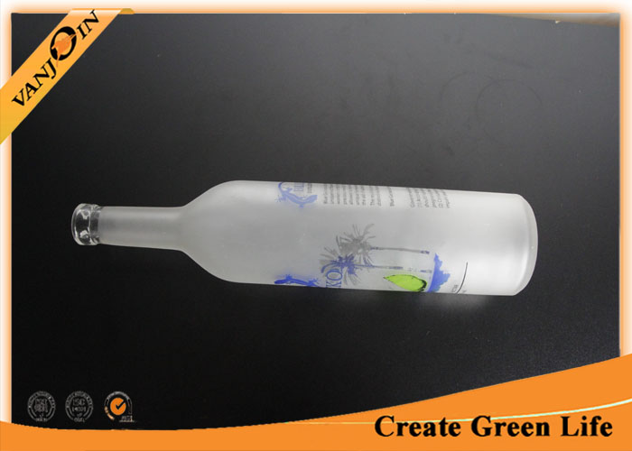 Customized Frosted 750ml Wholesale Glass Wine Bottles For Vodka With Cork Neck
