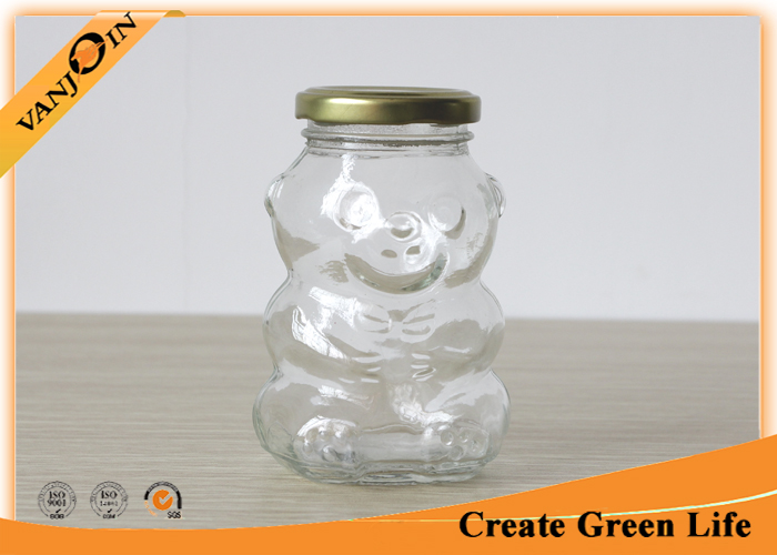 250ml Bear Shape Glass Food Jars , Clear Glass Food Storage Jars With Twist Off Lids For Cookie