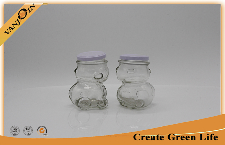 Bear Shape Home Use 320ml Clear Glass Food Jars With Metal Screw Cap