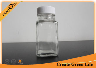 China 2oz Cute Unique Square Small Glass Bottles with lids , Plastic Cap Recycling Glass Drink Bottles supplier