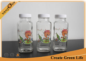 China Beverage Packaging 8oz French Square Glass Bottles With Surface Printing 55mm Dia supplier