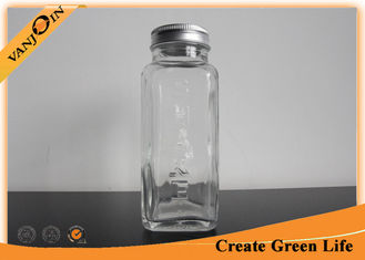 China Custom 8oz French Square Glass Beverage Bottles With Aluminium Cap for Drinks supplier