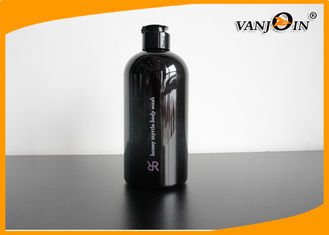 China 500ml Boston Round Black PET Cosmetic Bottles with Flip Top Cap , Wholesale Plastic Bottles supplier