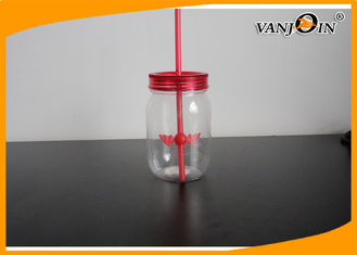 China 12oz - 16oz PC Material Mason Plastic Food Jars with Straw , Small Plastic Food Containers supplier