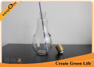 China 850ml Light Bulb Shape Glass Beverage Bottles With Metal Lid and Straw for Fruit Juice supplier