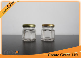 China 1.5oz Hexagon Glass Food Storage Containers With Gold Metal Lid , Sealable Glass Jar supplier