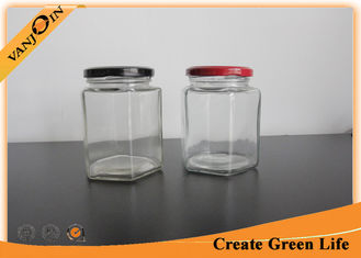 China Small 400ml Hexagon Glass Food Storage Containers with Lids , Glass Canning Jars supplier