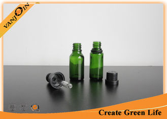 China Recycled 15ml Green Colored Essential Oil Glass Bottles With Dropper , Small Empty Glass Bottles supplier
