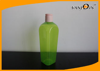 China 350ML Green Square Plastic Cosmetic Bottles / PET Shower Gel Lotion Bottle with Screw Cap supplier