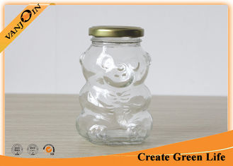 China 250ml Bear Shape Glass Food Jars , Clear Glass Food Storage Jars With Twist Off Lids For Cookie supplier