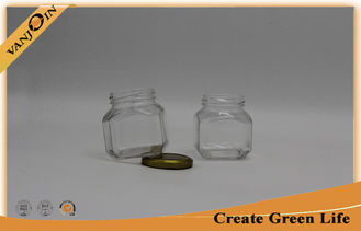 China 200ml reusable safe Glass Food Jars With Golden Color Lug Cap supplier