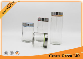 China 1.5L Straight Side Food Glass Storage Jars with Lids , Stainless and Plastic Lid supplier