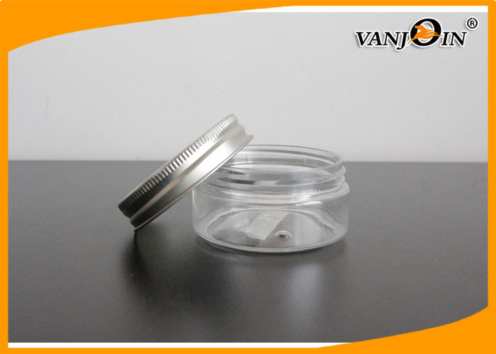 Empty Round Transparent PET Plastic Cream Jars with Aluminum Caps120g , Custom Color