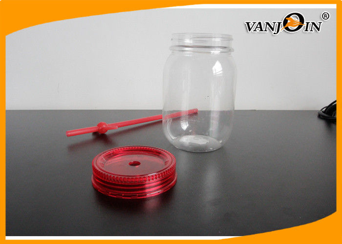 12oz - 16oz PC Material Mason Plastic Food Jars with Straw , Small Plastic Food Containers