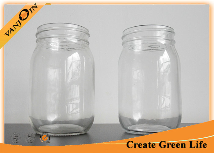 High Fint 16oz Clear Eco Mason Glass Jars / Tin Lid Glass Mason Jar For Food Storage