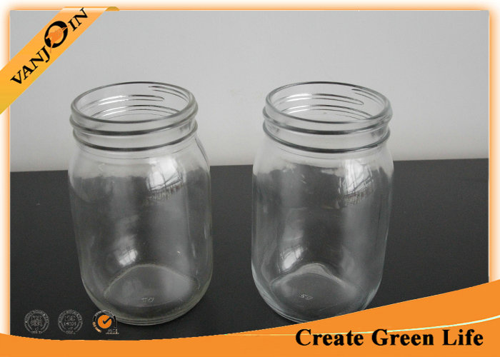 High Fint 16oz Clear Eco Mason Glass Jars / Tin Lid Glass Mason Jar For Food Storage