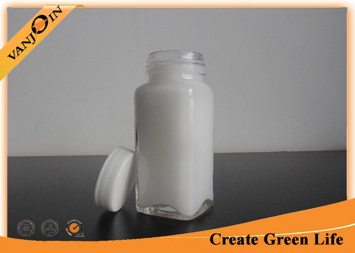 4oz Flint French Small Glass Bottles with Lids , Square Glass Containers for Milk or Juice