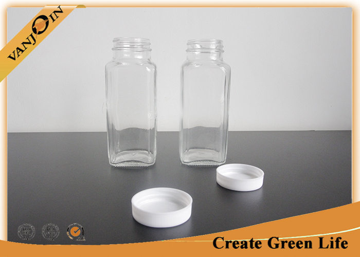 Transparent Plastic Cap French Square Glass Bottles 8oz 250ml Glass Bottles for Beverage