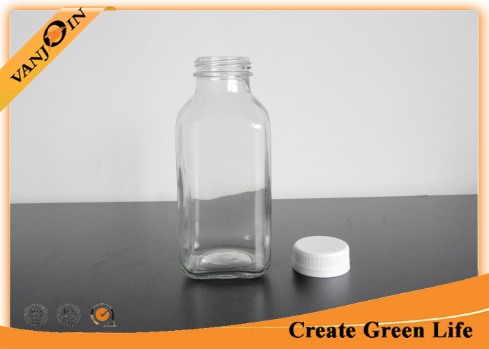 12oz Customized Airtight  French Square Glass Bottles With Sealed Plastic Cap