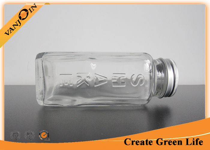 Custom 8oz French Square Glass Beverage Bottles With Aluminium Cap for Drinks