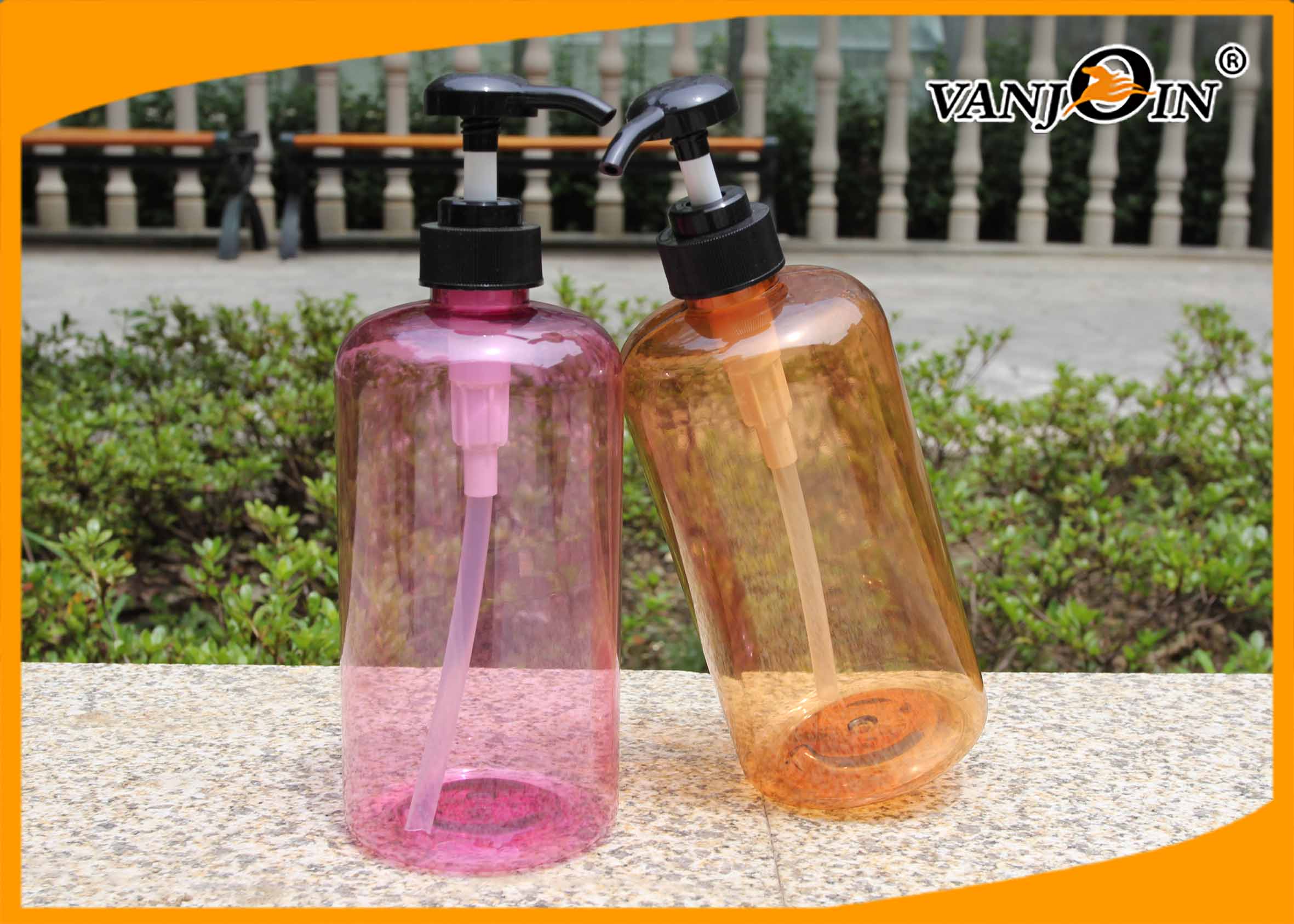 Pink / Brown / Orange PET Cosmetic Bottles with Pump Boston Round 850ml for Shampoo
