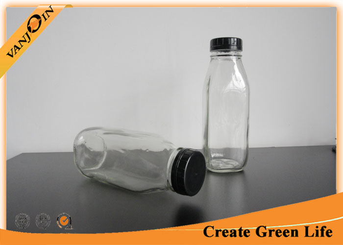 Custom Empty Clear 16oz Square Glass Milk Bottles Wholesale With Tamper Evident Cap