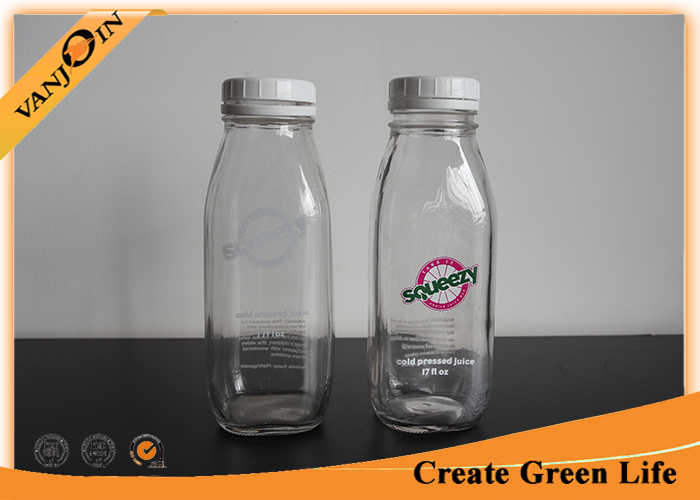 Custom Logo Printing 16oz  French Square Glass Bottles for Beverage With Tamper Evident Cap
