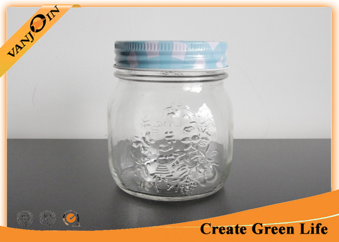 Home Food Storage 8oz Flint Square Eco Mason Glass Jars 250ml With Metal Screw Lids