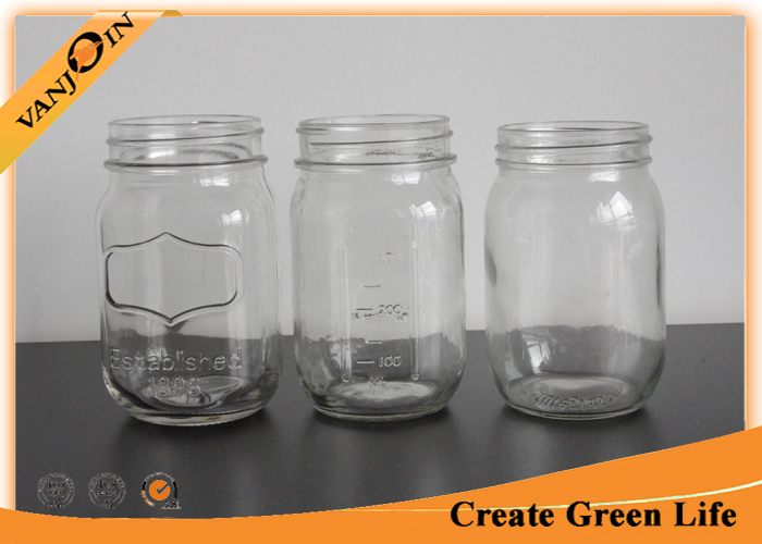 Regular Mouth Square Embossed Mason Glass Jar For Jam / Paste / Honey 16oz 480ml