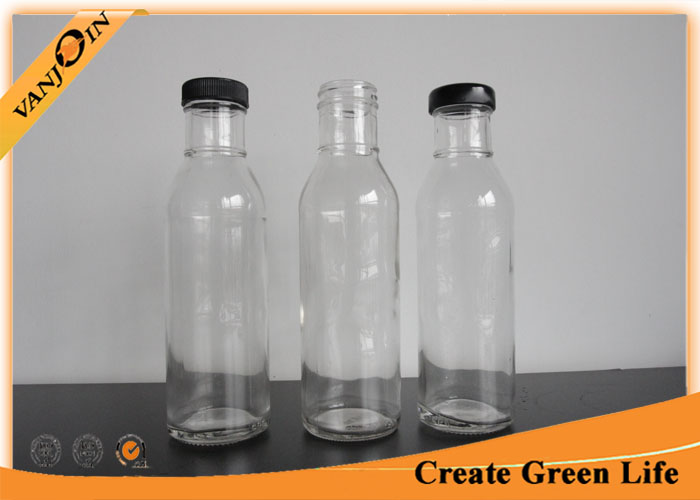 Clear 12oz Glass Sauce Bottles With Lid , Sealable Glass Pepper Sauce Bottles