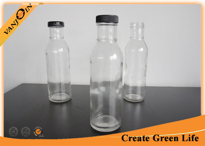 Clear 12oz Glass Sauce Bottles With Lid , Sealable Glass Pepper Sauce Bottles