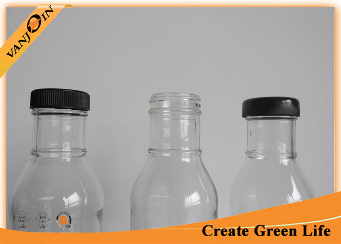 Clear 12oz Glass Sauce Bottles With Lid , Sealable Glass Pepper Sauce Bottles