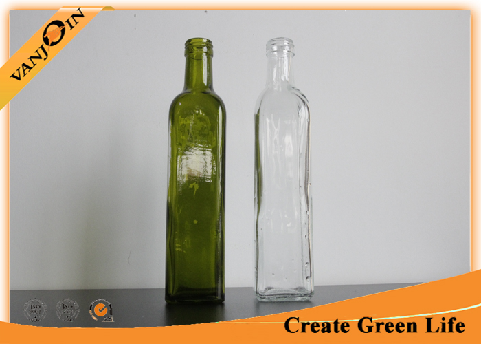 Home Use 500ml Clear And Green Glass Square Bottles For Olive Oil , Cooking Oil