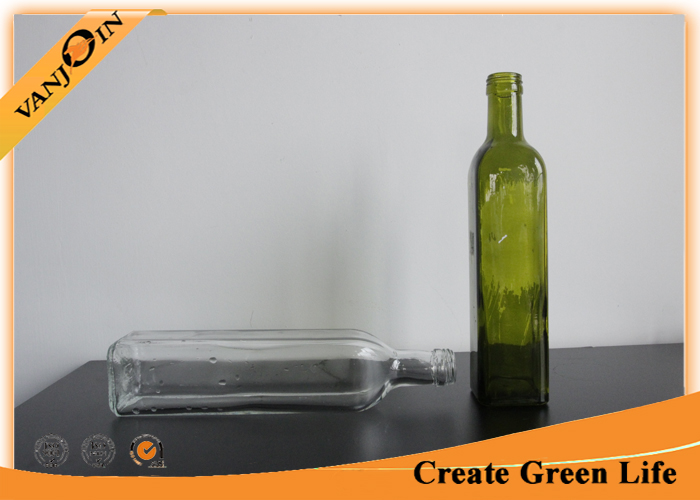 Home Use 500ml Clear And Green Glass Square Bottles For Olive Oil , Cooking Oil