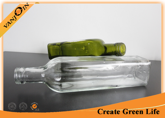 Home Use 500ml Clear And Green Glass Square Bottles For Olive Oil , Cooking Oil