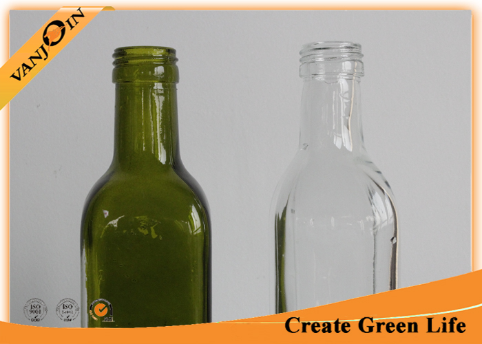 Home Use 500ml Clear And Green Glass Square Bottles For Olive Oil , Cooking Oil