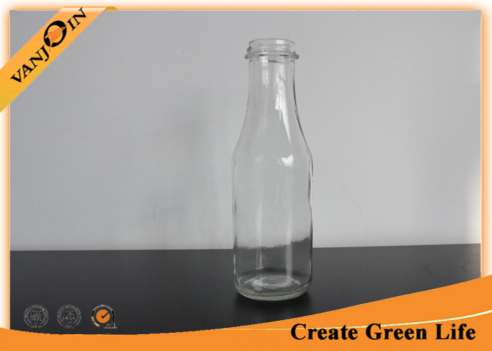 320ml Round Glass Sauce Bottles / Ketchup Glass Flask Bottles With Twist Off Metal Cap