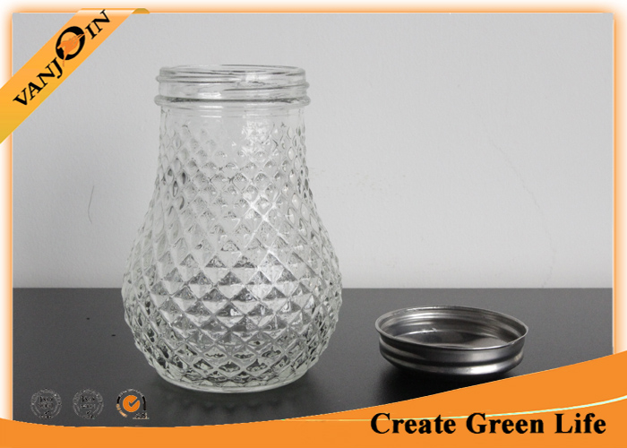 Pineapple Shaped Glass Spice Bottles With Stainless Steel Shaker Lids , Small Clear Bottles