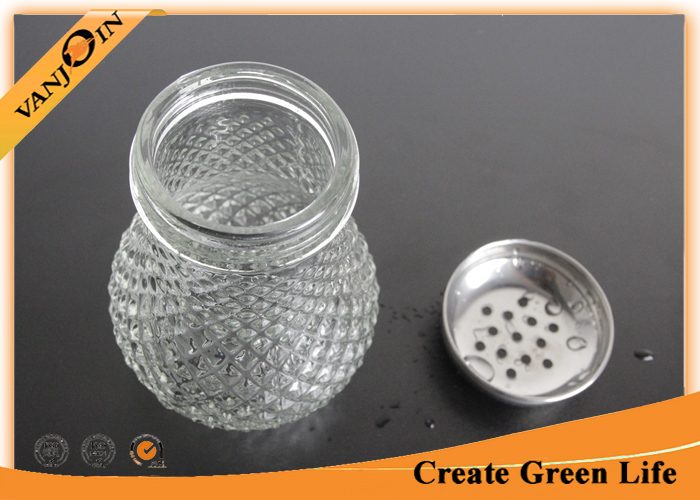 Pineapple Shaped Glass Spice Bottles With Stainless Steel Shaker Lids , Small Clear Bottles