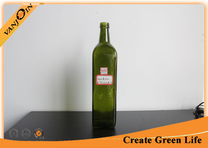 1 Liter Square Green Glass Bottles For Olive Oil 1000ml Reusable Glass Liquid Bottles