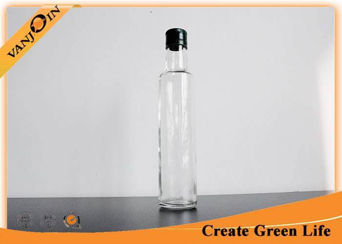 Transparent Round 250ml Reusable Olive Oil Glass Bottles With Cap , Glass Packaging Bottle