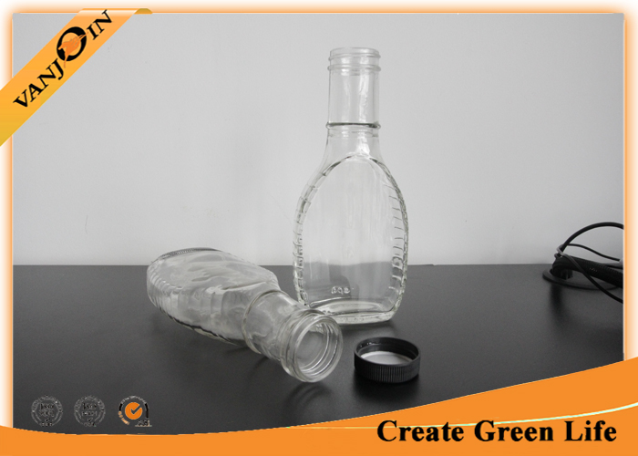 Eco-friendly Food Grade Glass Sauce Bottles for Powder Drugs / Spicy 8oz With Black Plastic Lid