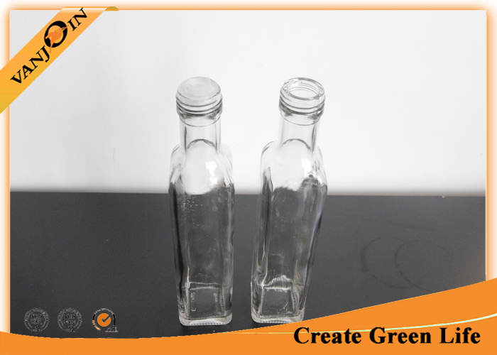 Reusable Square Sauce Packing 250ml Glass Bottles With Reducer and Plastic Lid